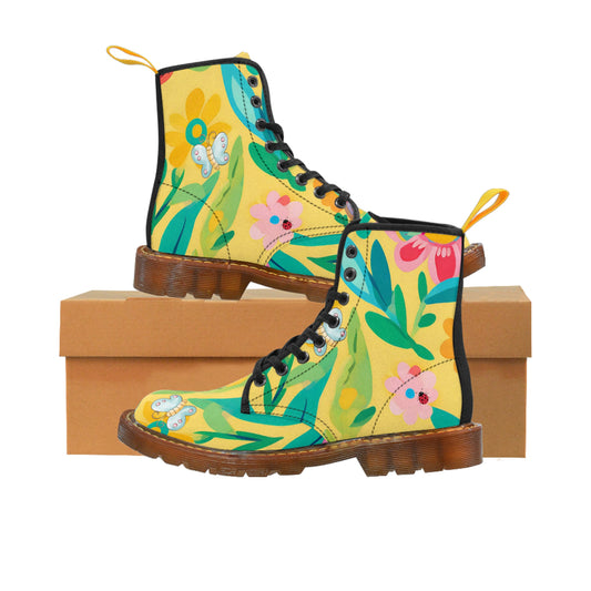 Yellow Floral Women's Canvas Boots