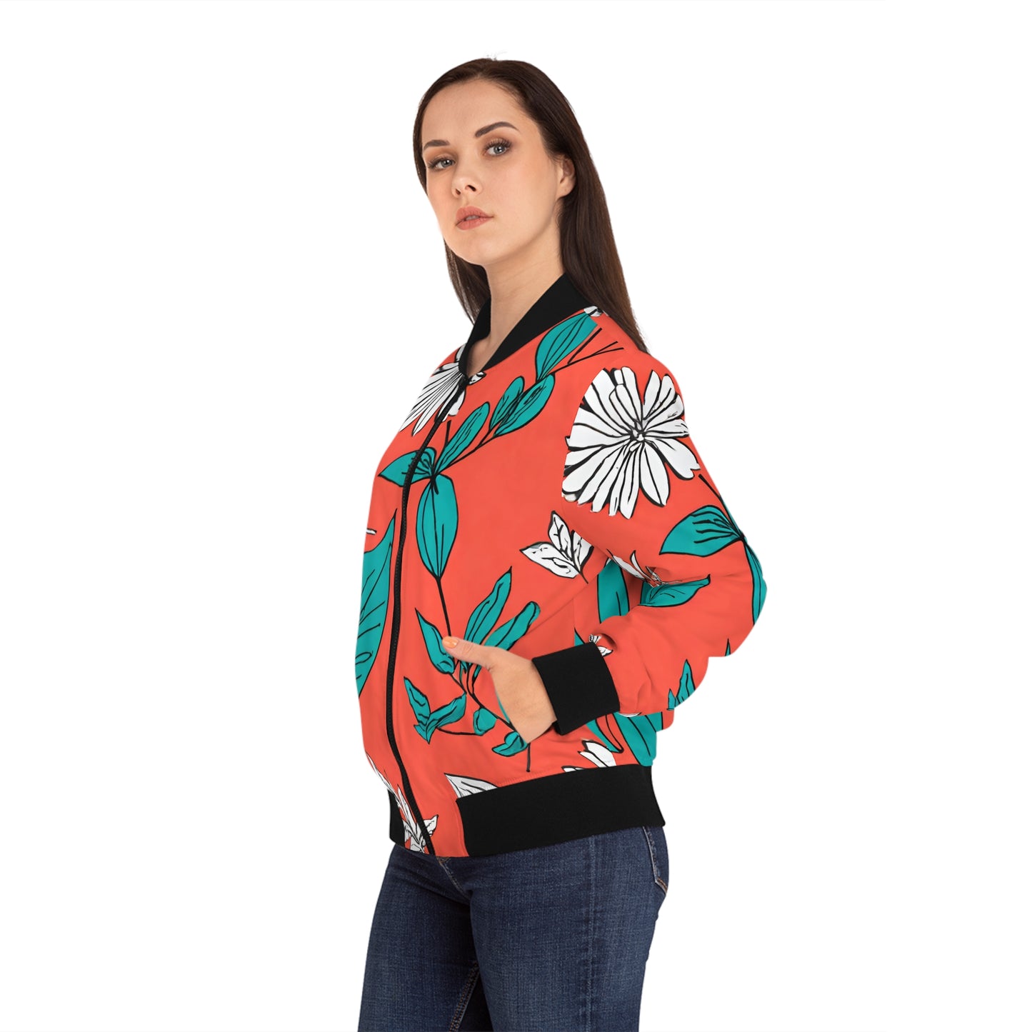 Coral Floral Women's Bomber Jacket (AOP)