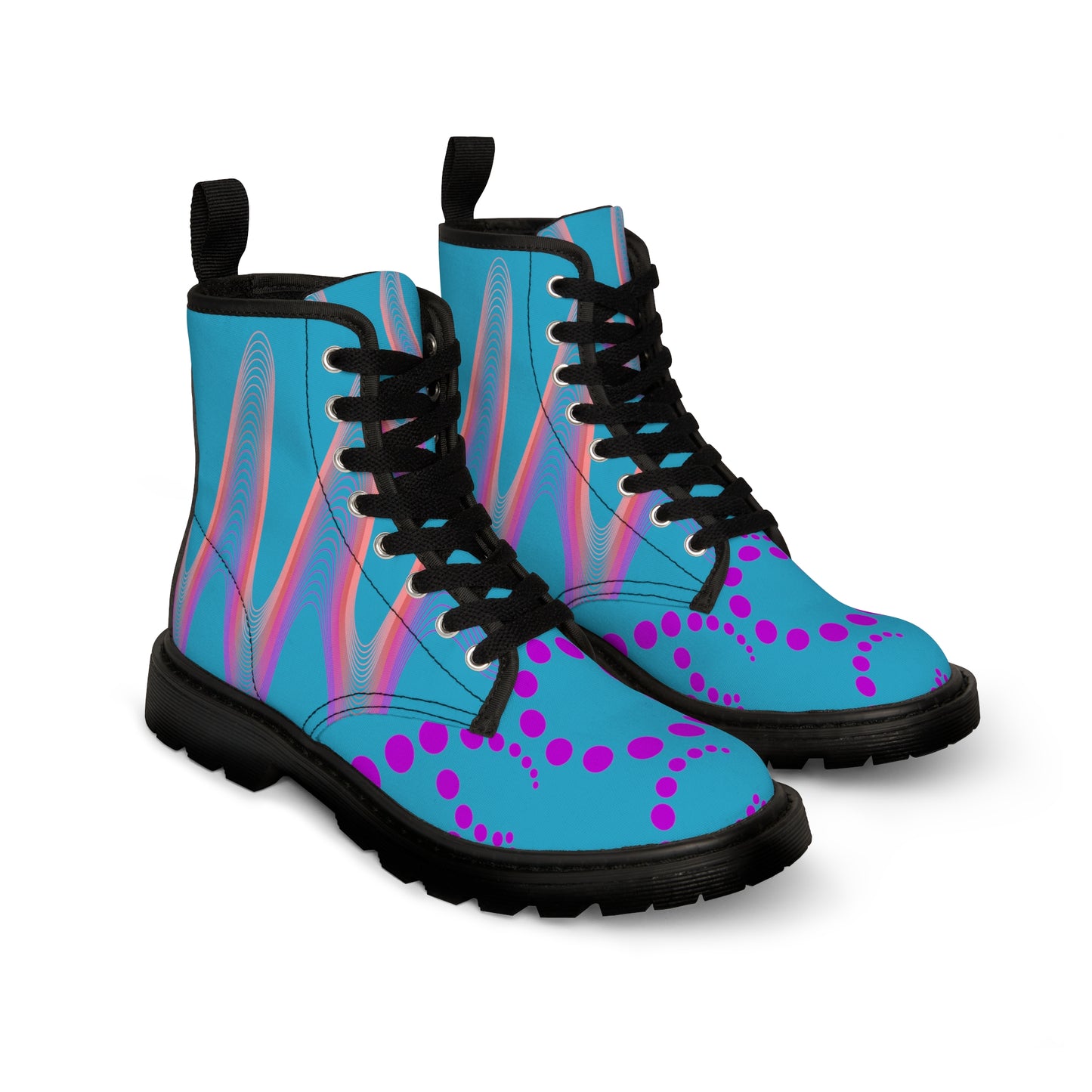 Rainbow Waves and Swirling Dots Men's Canvas Boots