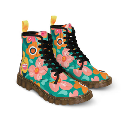 Turquoise Floral Women's Canvas Boots