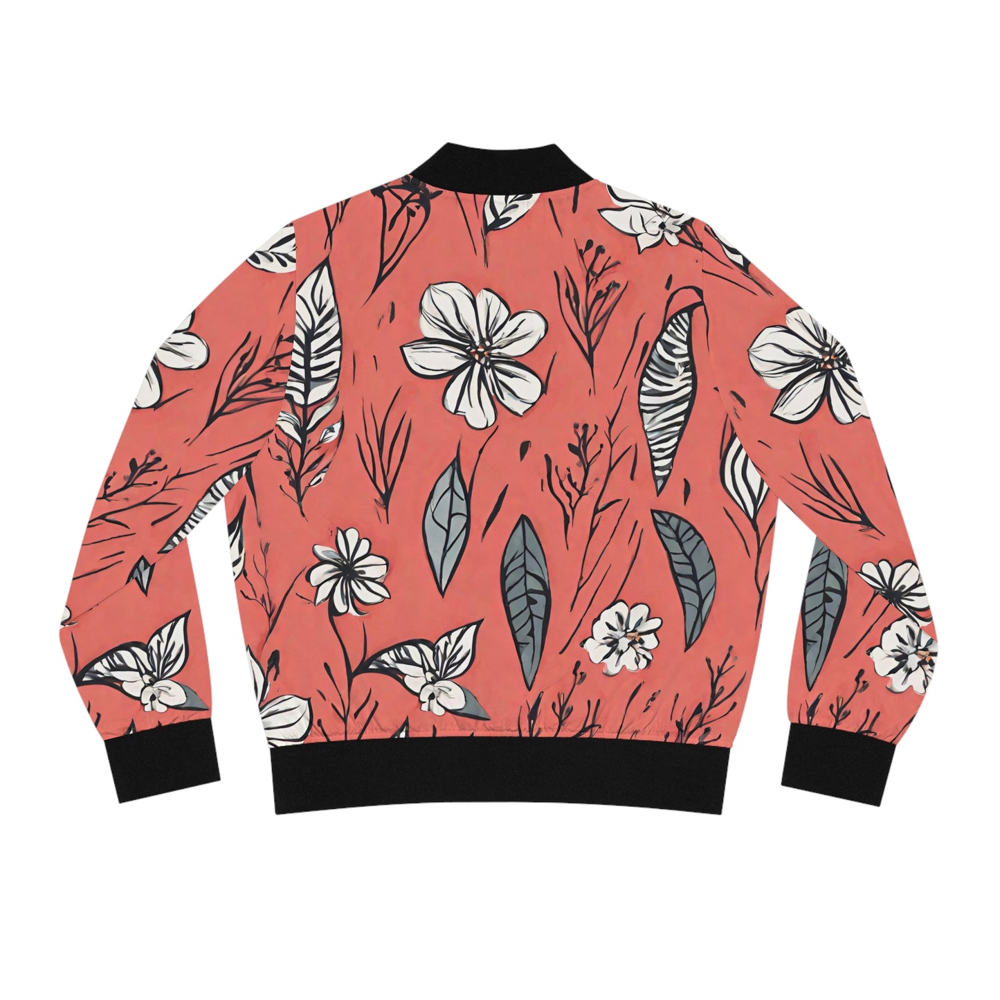 Salmon (B&W) Floral Women's Bomber Jacket (AOP)